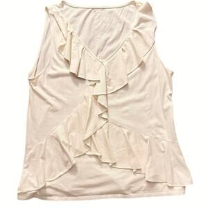 Garnet Hill 100% Pima Cotton Ruffle Front Tank Top Women L Ivory Blouse